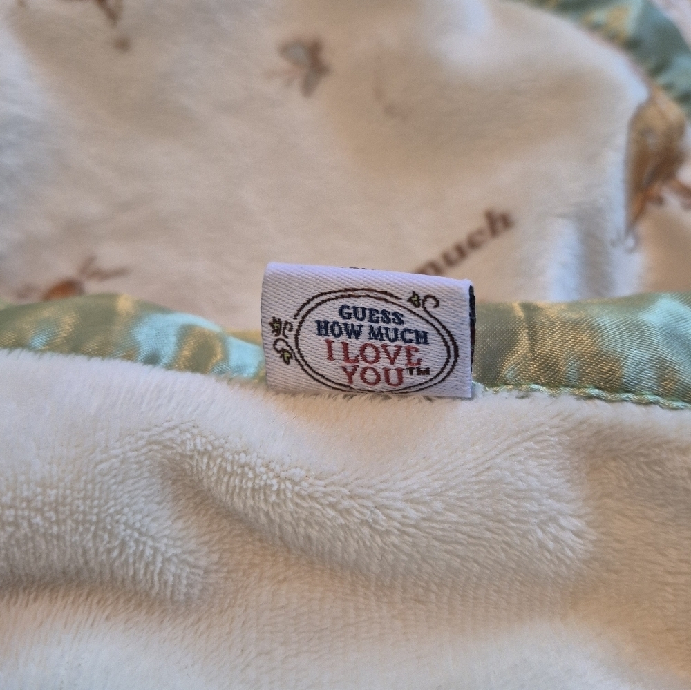 Bunny security blanket, cream, tan, green, embroidered lettering GUC - Picture 3 of 7
